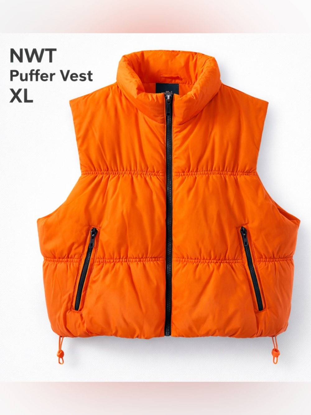 Wild Fable Orange Puffer Vest NWT XL Cropped Zip Front
